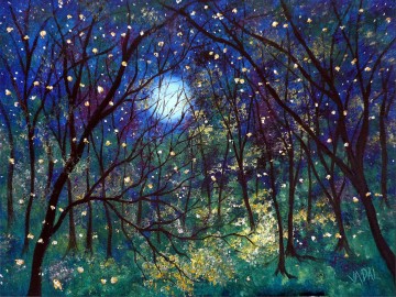 月の木青い庭の装飾風景壁アート自然風景 Oil Paintings